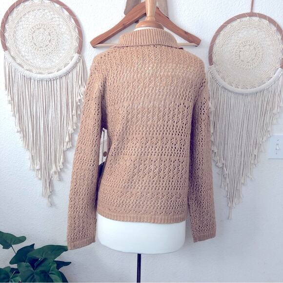 Joie super soft tan open knit collared button front cardigan large NEW - Picture 4 of 6